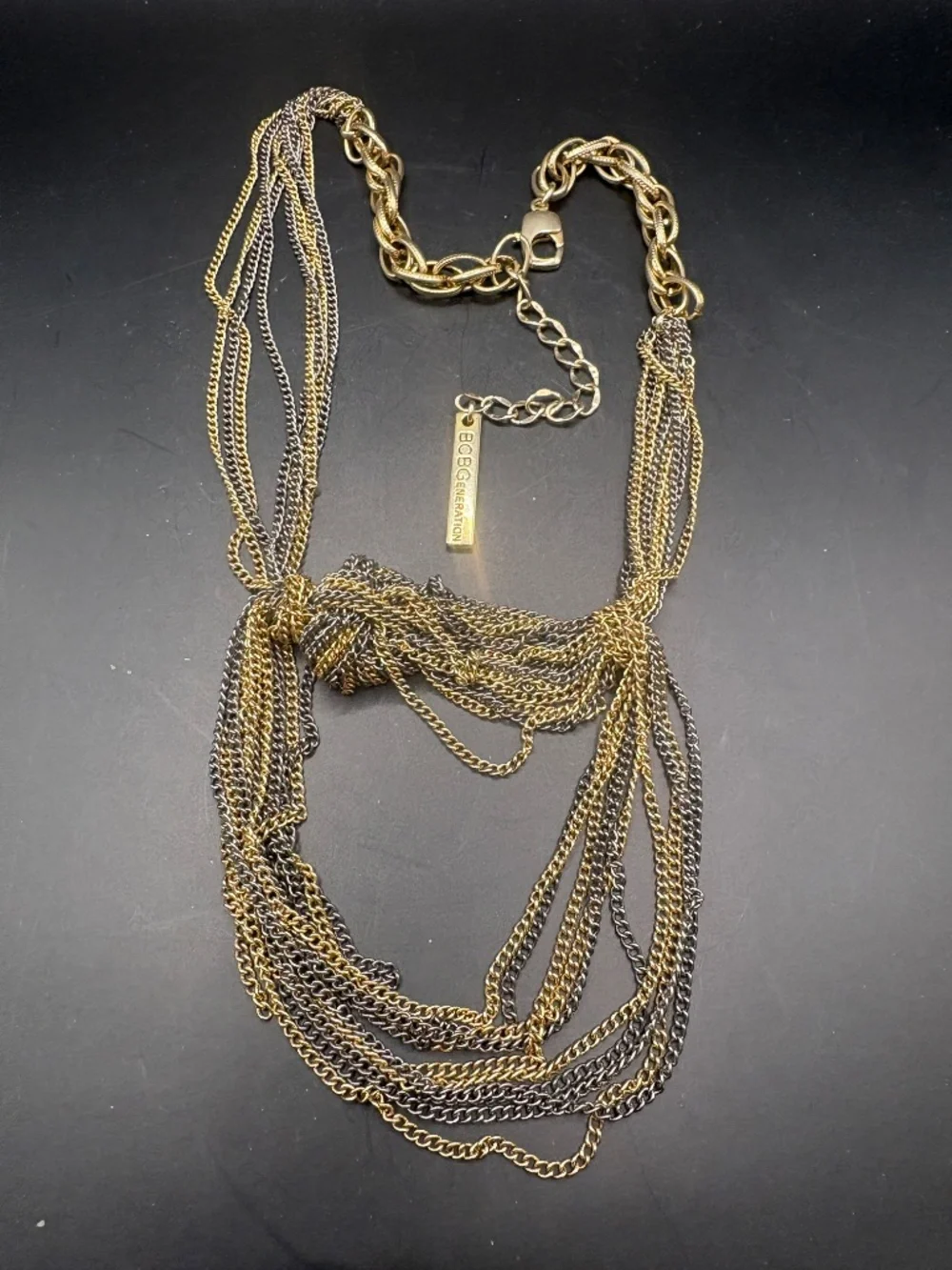 BCBG Mixed Metal Tiered Knot Chain Necklace - Picture 2 of 6